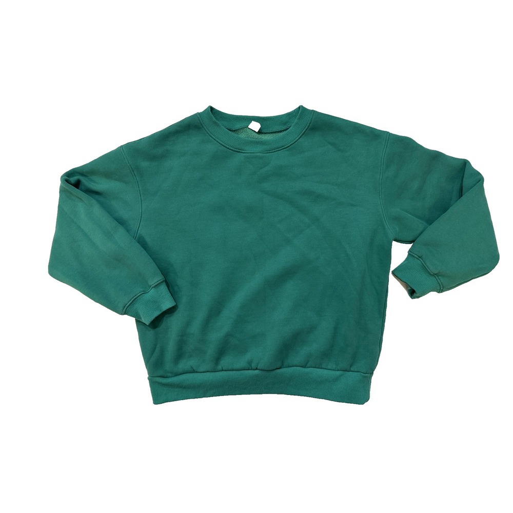 Anrabess Sweatshirt Womens Small Green Solid Crewneck Fleece Pullover Casual